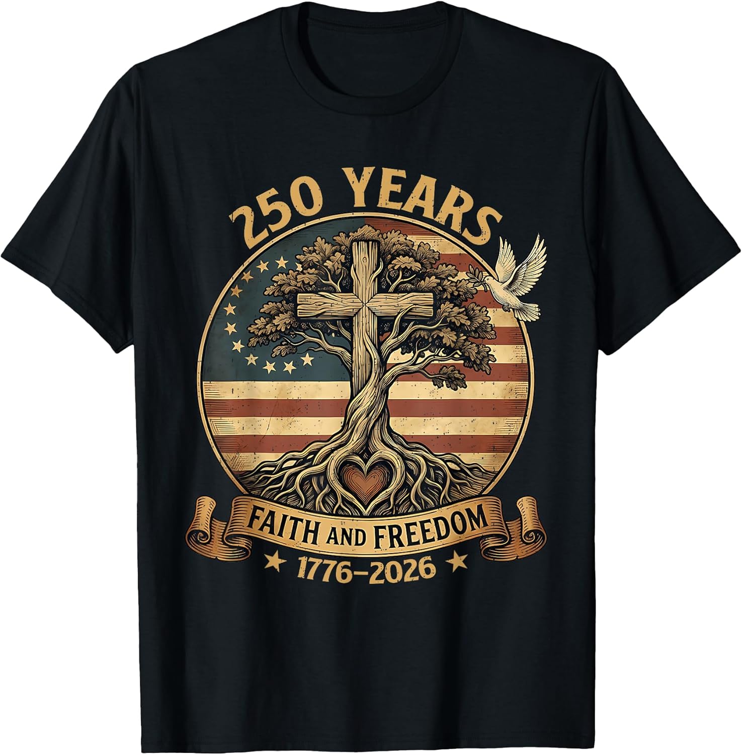 250 Years Faith and Freedom Christian USA 250th Anniversary T-Shirt