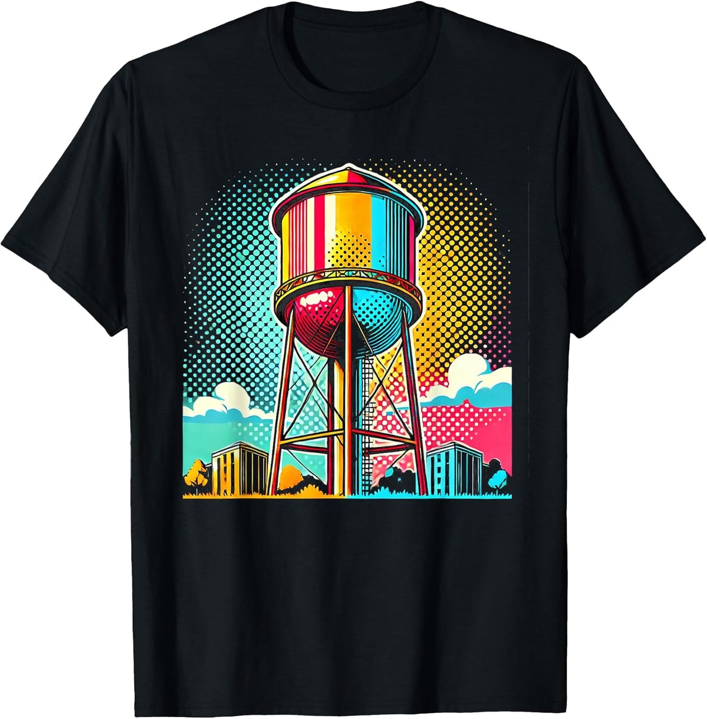 Pop Art Water Tower Colorful Urban Design T-Shirt