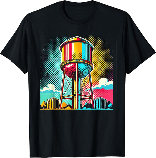 Pop Art Water Tower Colorful Urban Design T-Shirt