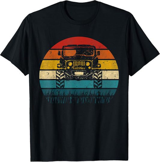 Vintage Sunset 4x4 Car Off Road Wave Big Cars Driving B-Day T-Shirt