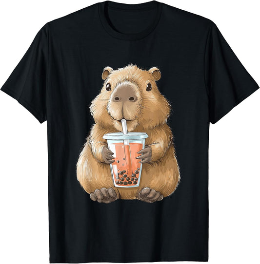 Kawaii Anime Capybara Boba T-Shirt