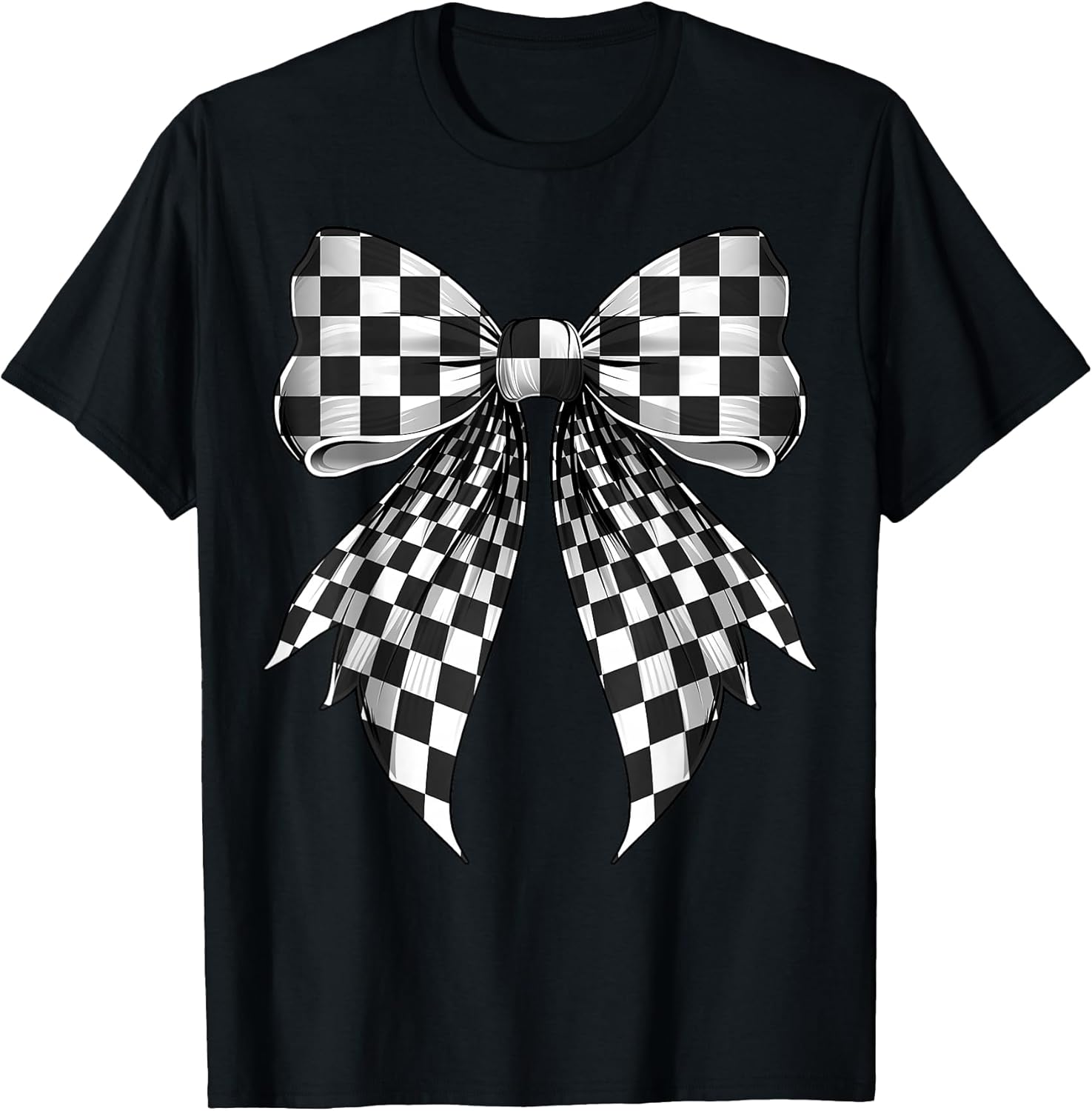 Coquette Bow Black White Checkered Pattern T-Shirt