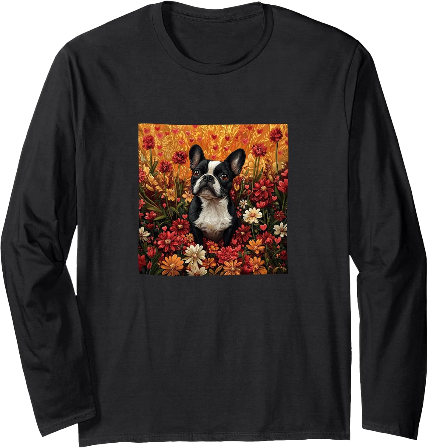 Boston Terrier Flowers With Hearts Around Merch