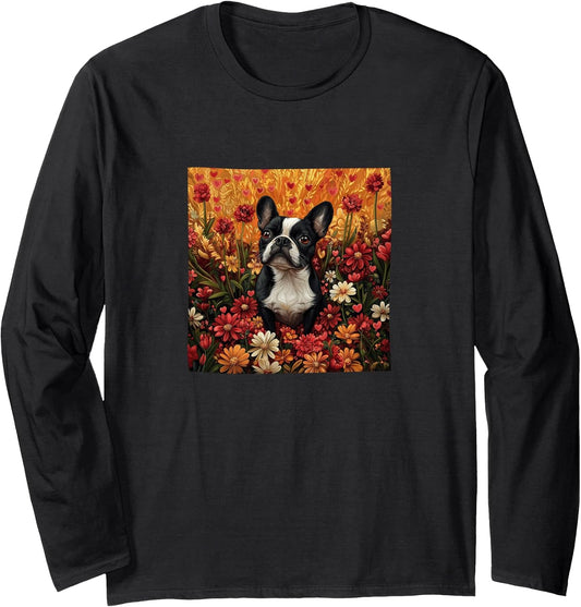 Boston Terrier Flowers With Hearts Around Merch