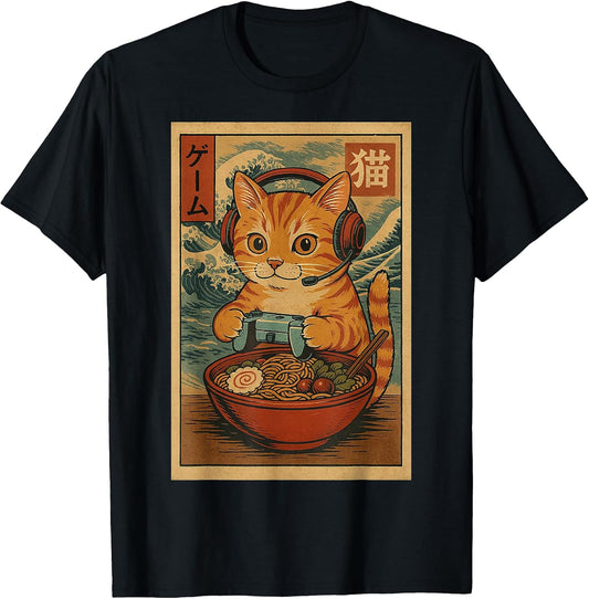 Cute Japanese Gaming Cat Apparel Gifts Graphic Tee