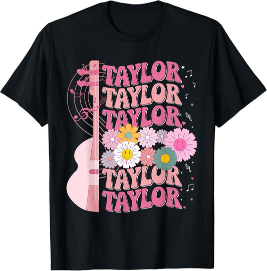 Girl Retro Taylor First Name Personalized Groovy 80's T-Shirt