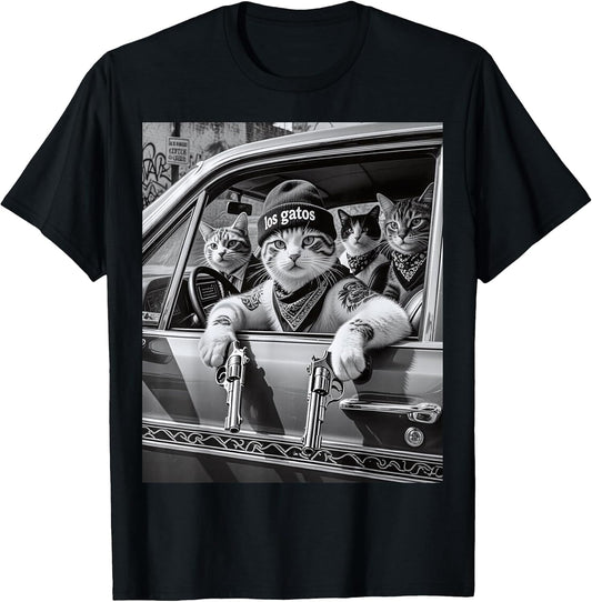 Funny Gangster Cats Urban Barrio Street Design Los Gatos T-Shirt