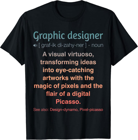 Black V-Neck Classic Fit Short Sleeve Graphic T-Shirt for Graphic Designers, Professionals - Unisex-Adult, Small