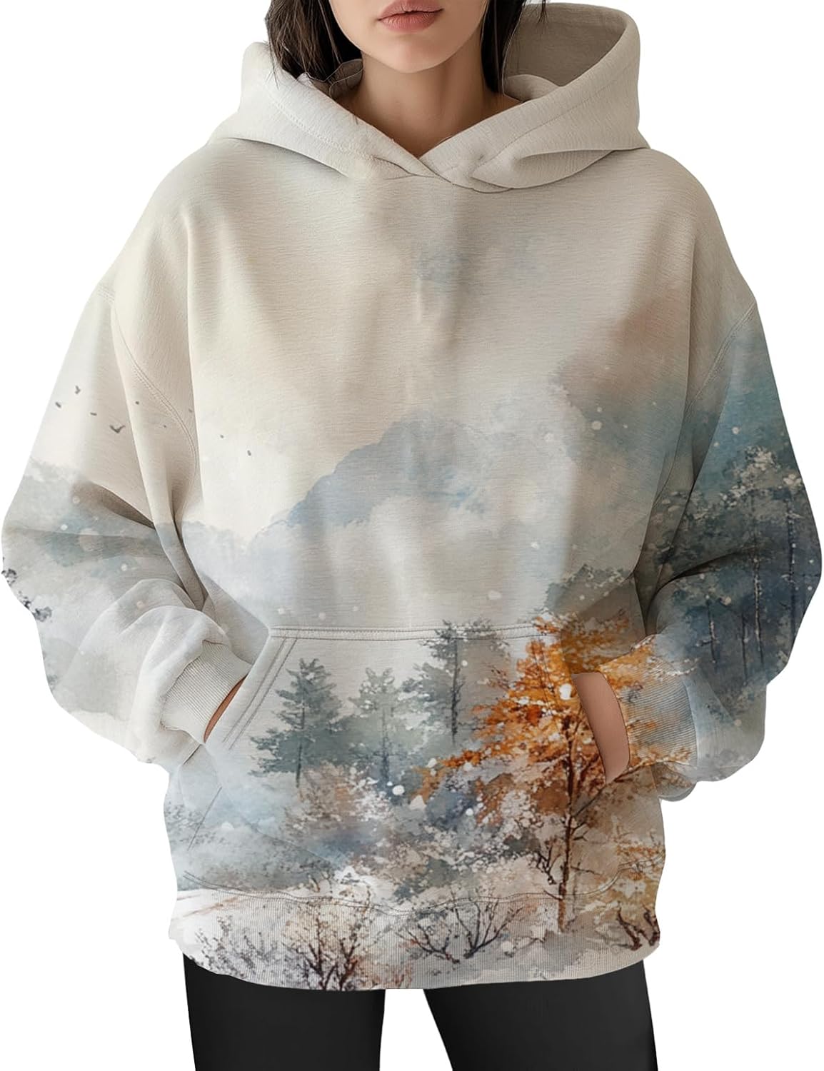 Womens Camo Hoodies Fall Winter Retro Long Sleeve Pullover Tops Casual Maple Leaf Graphic Hooded Sweatshirt Oversized