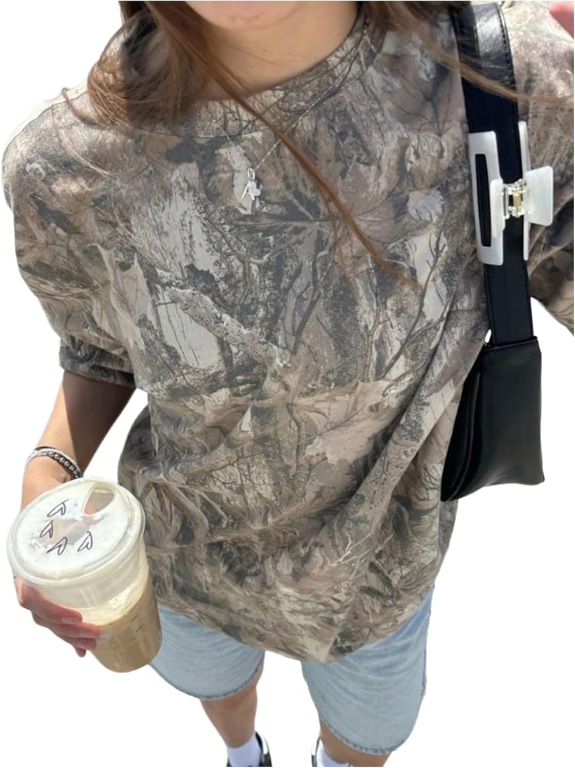 Women's Camo Shirt Maple Leaf Print Short Sleeve Camouflage T Shirt Summer Camo Tee Top Streetwear