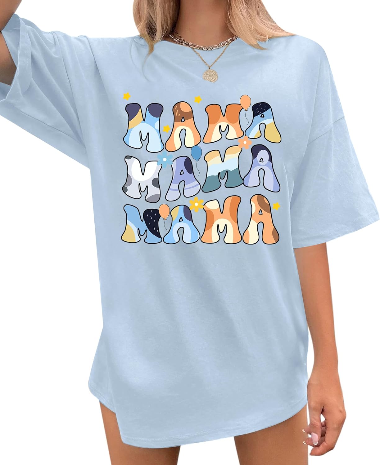 Oversized Mama Shirt Woman Mom Letter Print Tshirt Trendy Mama Shirts Graphic Tees Short Sleeve Tops