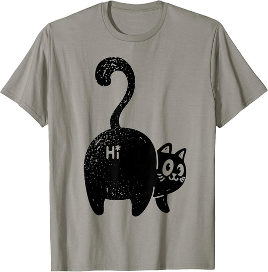 Funny Hello Black Cat Butt Tee Gift for Cat Lovers T-Shirt
