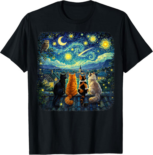 Cat Starry Night Van Gogh Cats Funny Gifts for Men Women Kid T-Shirt