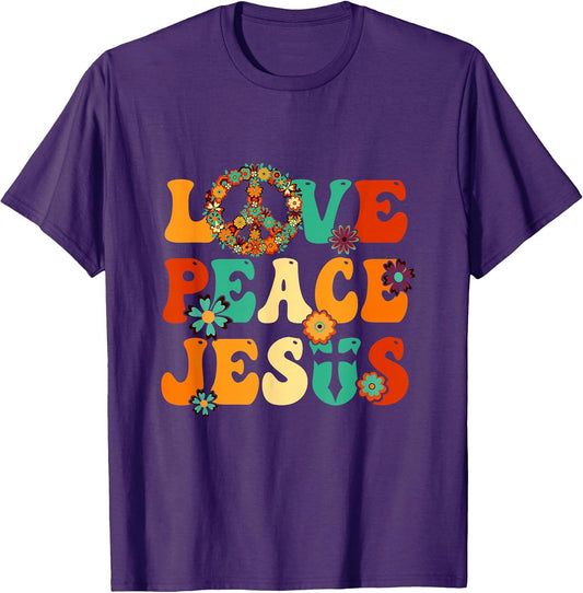 Love Peace Jesus Christian Fun 60S 70S Costume Groovy Hippie T-Shirt