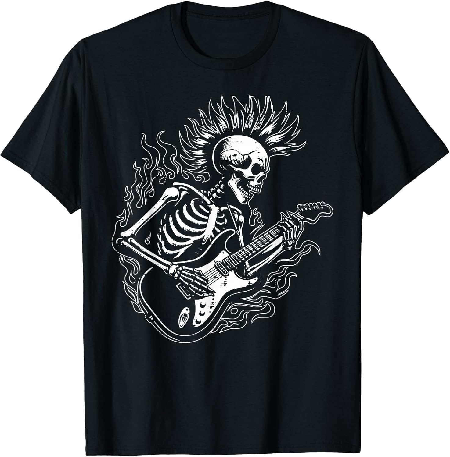 Punk Rock Skeleton Electric Guitar Rocker Men Boys Kids T-Shirt