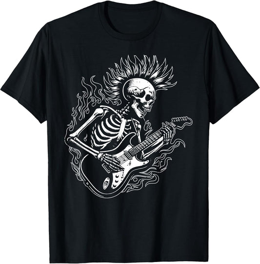 Punk Rock Skeleton Electric Guitar Rocker Men Boys Kids T-Shirt