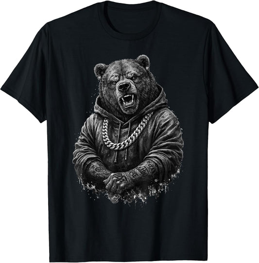 Gangster Bear Tattoo Hip Hop Animal Punk Rap Urban T-Shirt