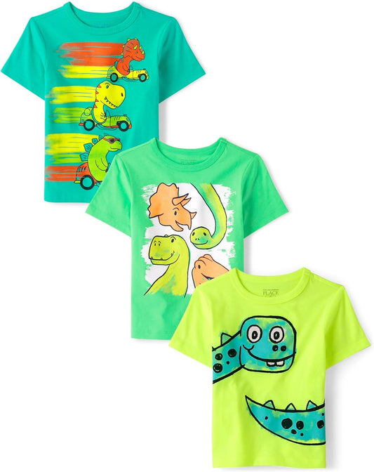 Baby Boys' and Toddler Dino,Animals,Sharks Short Sleeve Graphic T-Shirts,3 Pack