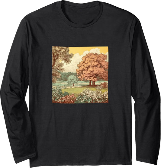 Meadow Blooming Trees Vintage Landscape Merch