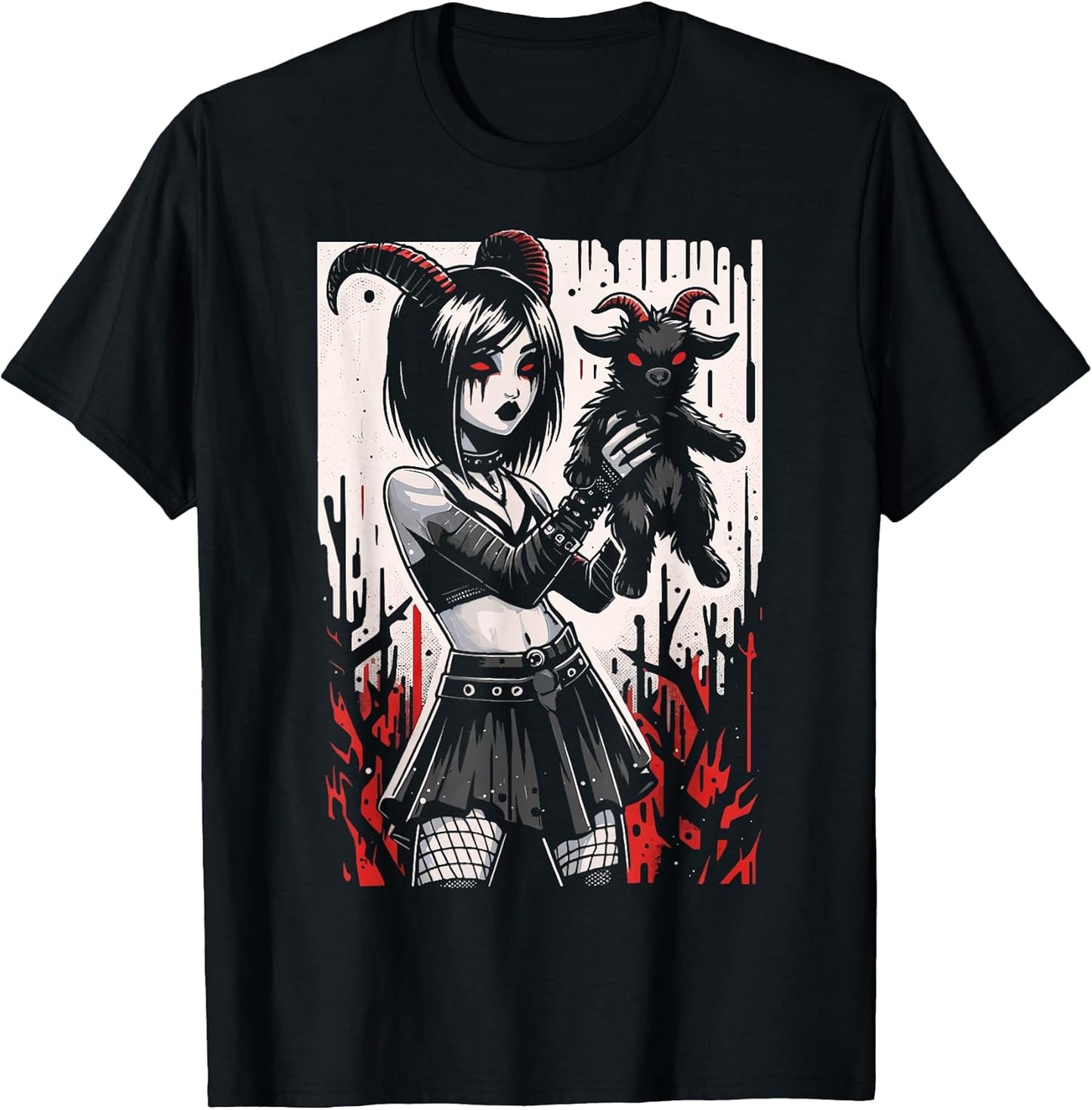 Black Goat Demon Alt Goth Girl Emo Red Occult Grunge Devil T-Shirt