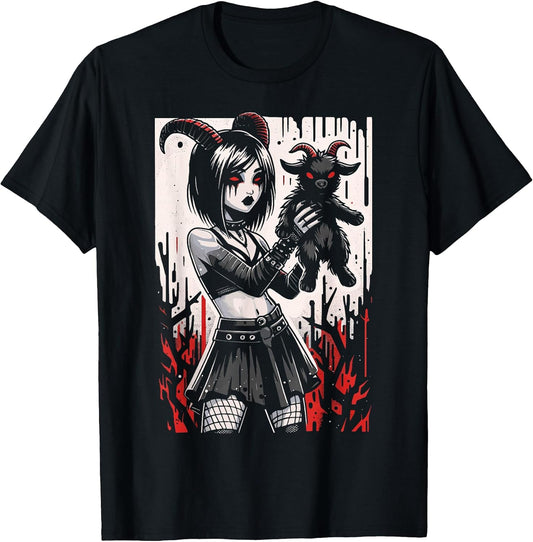 Black Goat Demon Alt Goth Girl Emo Red Occult Grunge Devil T-Shirt
