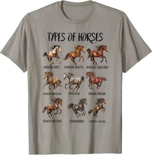Vintage Retro Types of Horses Horse Breed Horseback Riding T-Shirt