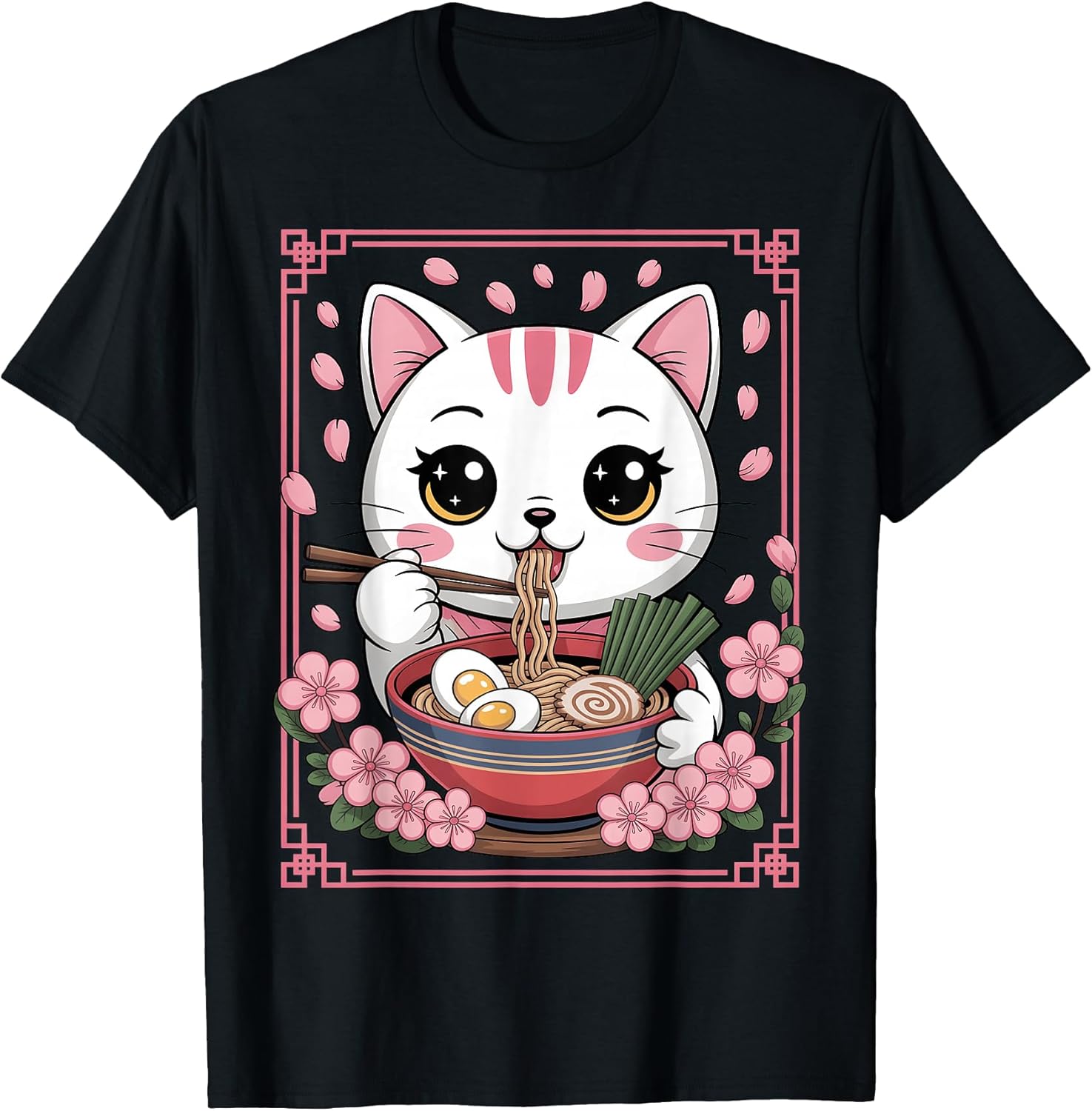 Cute Kawaii Cat Eating Ramen Anime Graphic