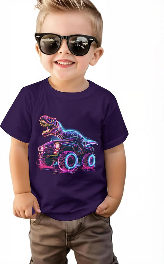 Cotton Shirt for 3-6T Boys Truck Dinosaur Toddler Kids T-Shirt Short Sleeve Excavator Construction T-Rex Tee Shirts