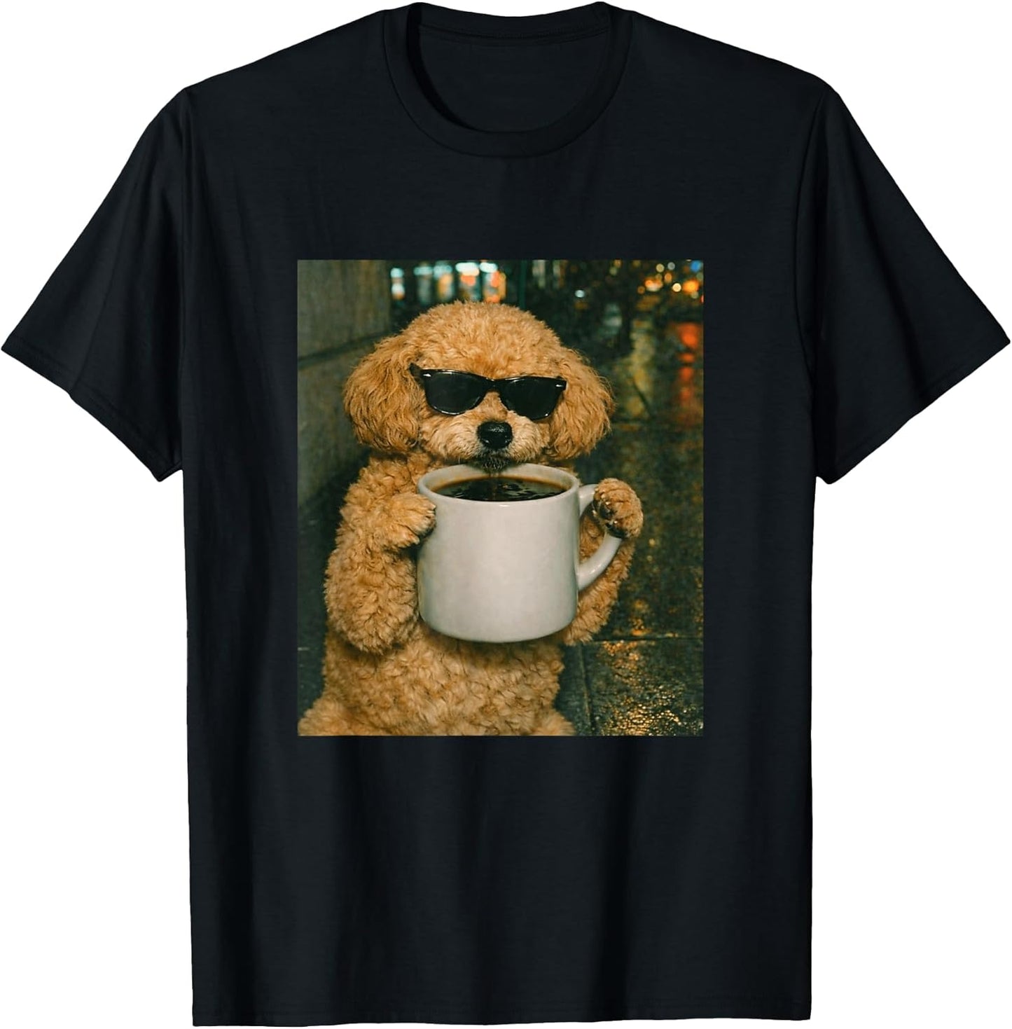 Funny Toy Poodle Drinking Coffee Meme Retro Urban Gen Z T-Shirt