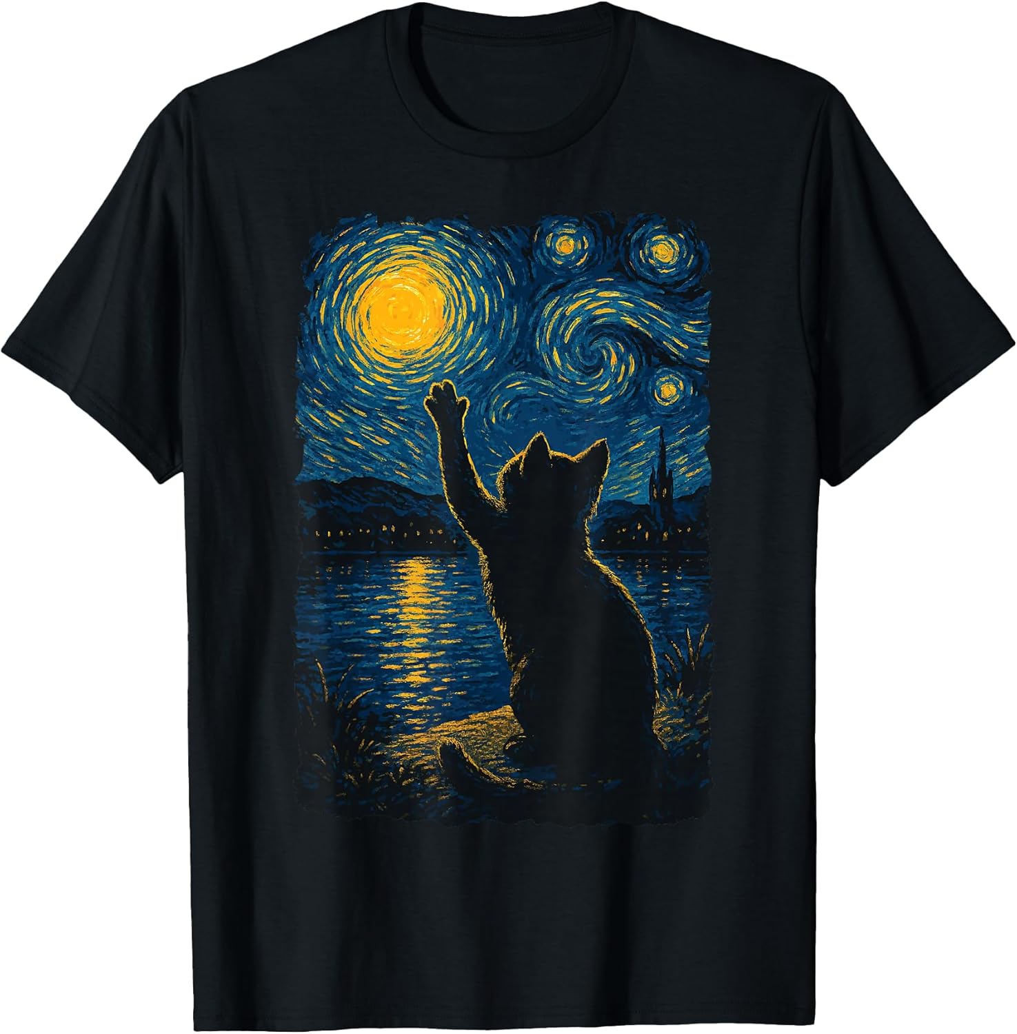 Cat Starry Night Funny Painting Van Gogh Cat Lover Art T-Shirt