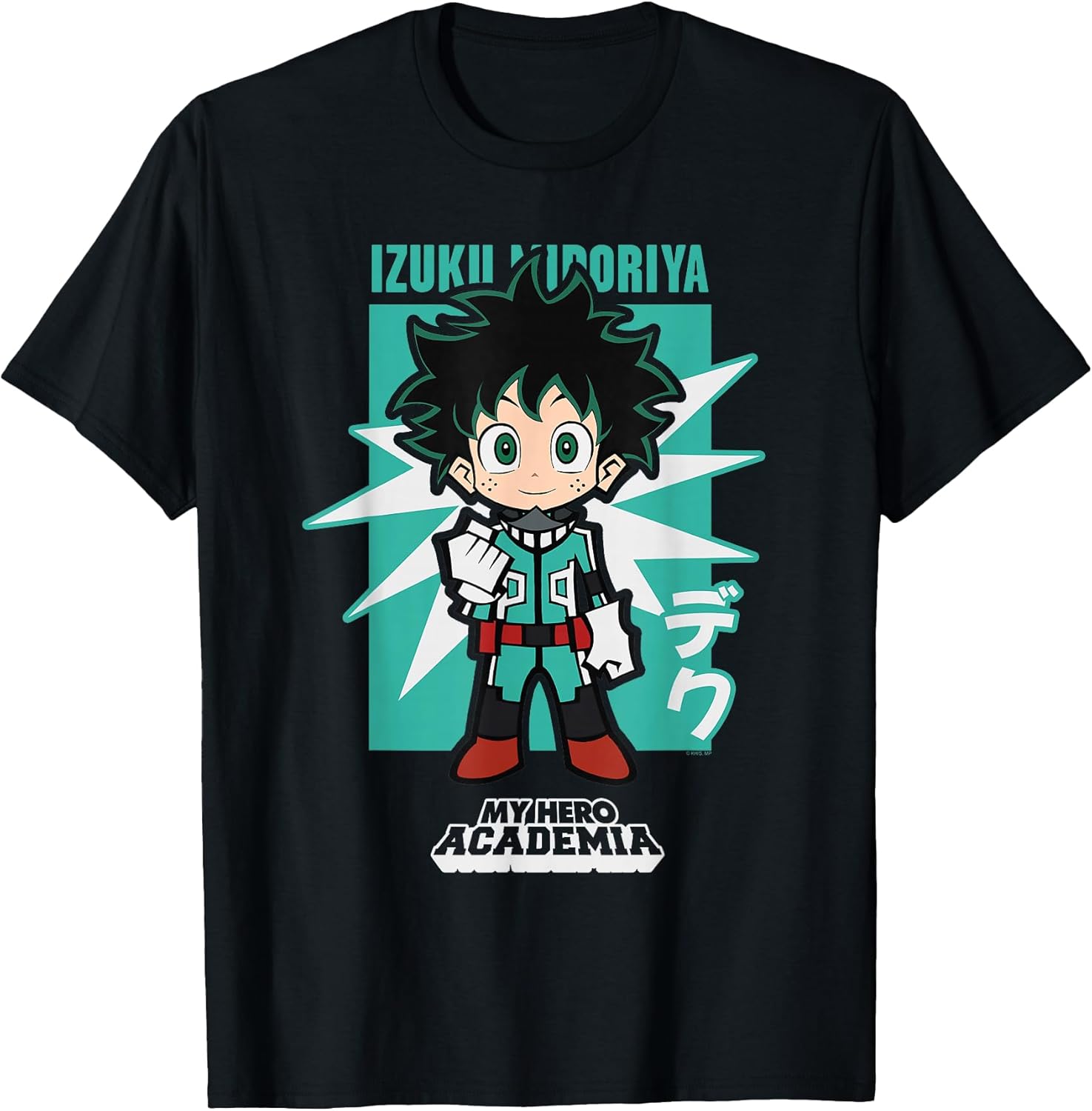 Chibi Deku Kanji and Starburst Anime T-Shirt
