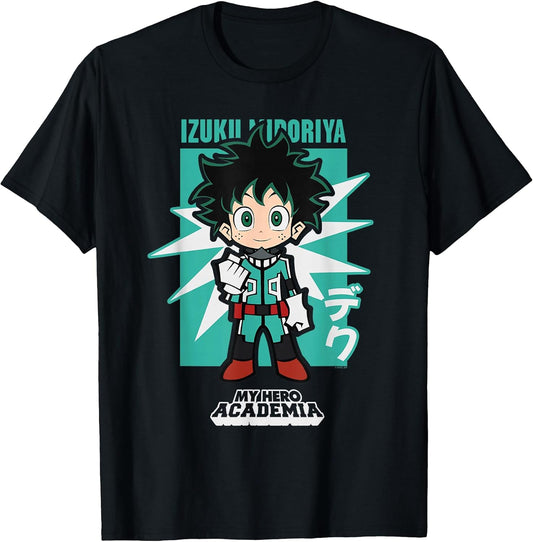 Chibi Deku Kanji and Starburst Anime T-Shirt