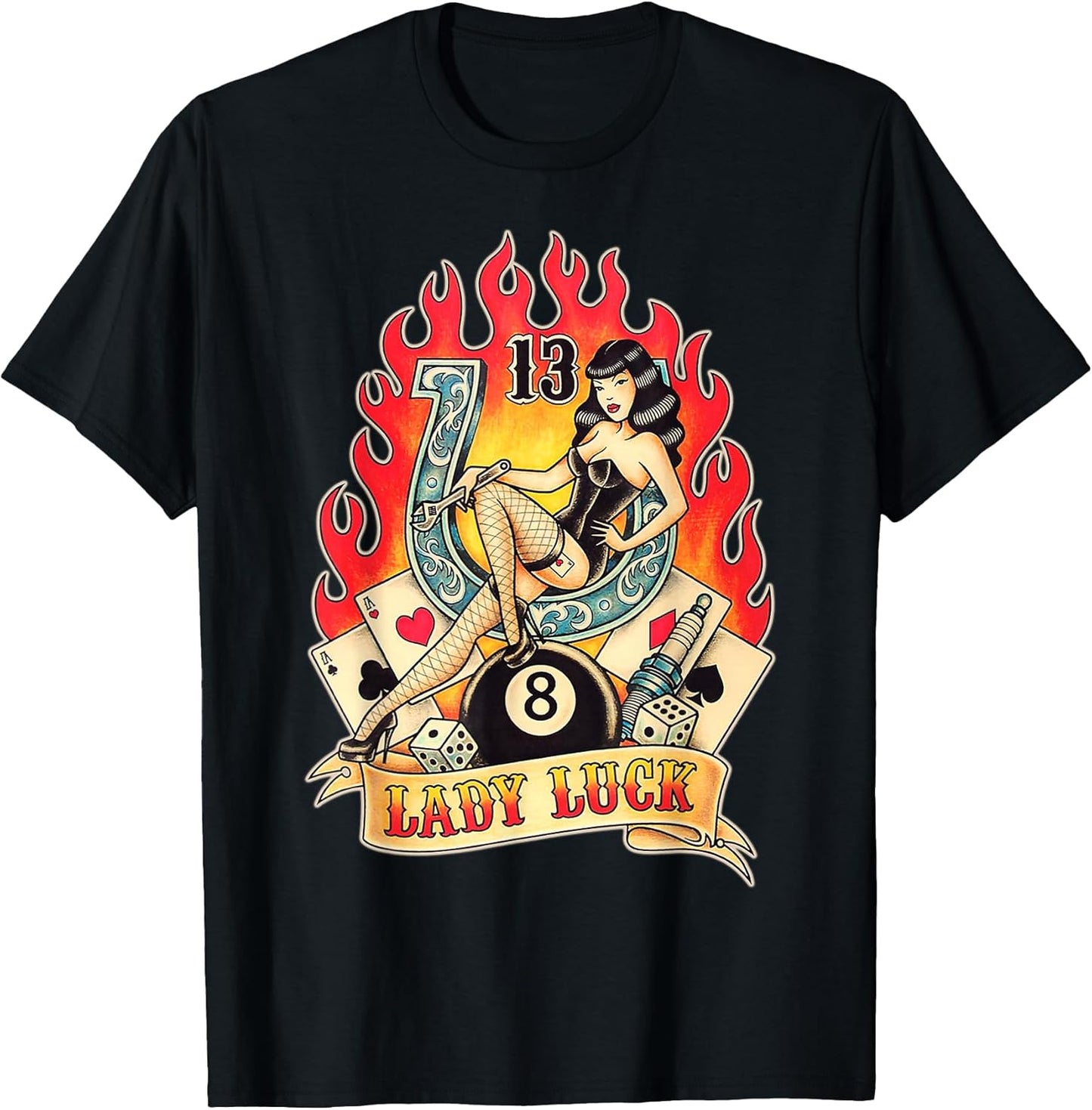 Lady Luck Gambler American Traditional Tattoo Flash T-Shirt