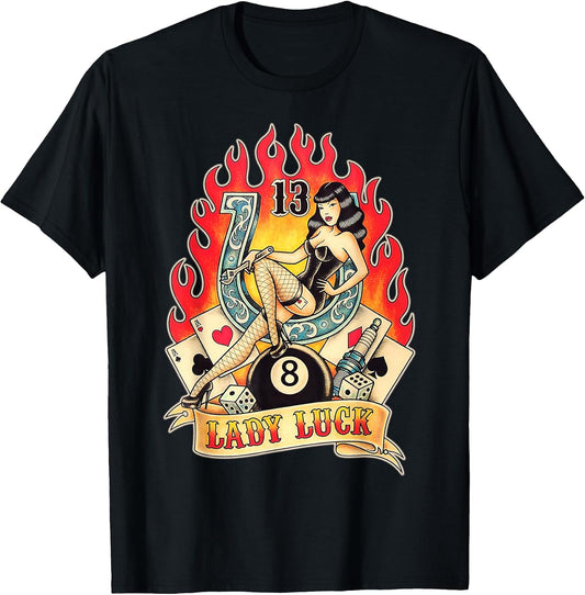 Lady Luck Gambler American Traditional Tattoo Flash T-Shirt