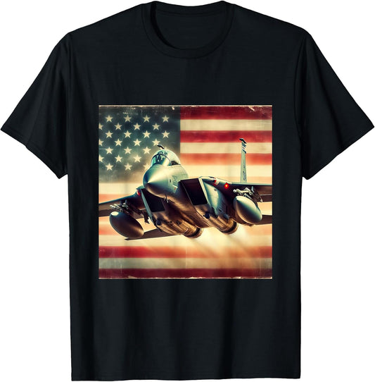 F15 Eagle Jet Fighter Vintage Color American Flag