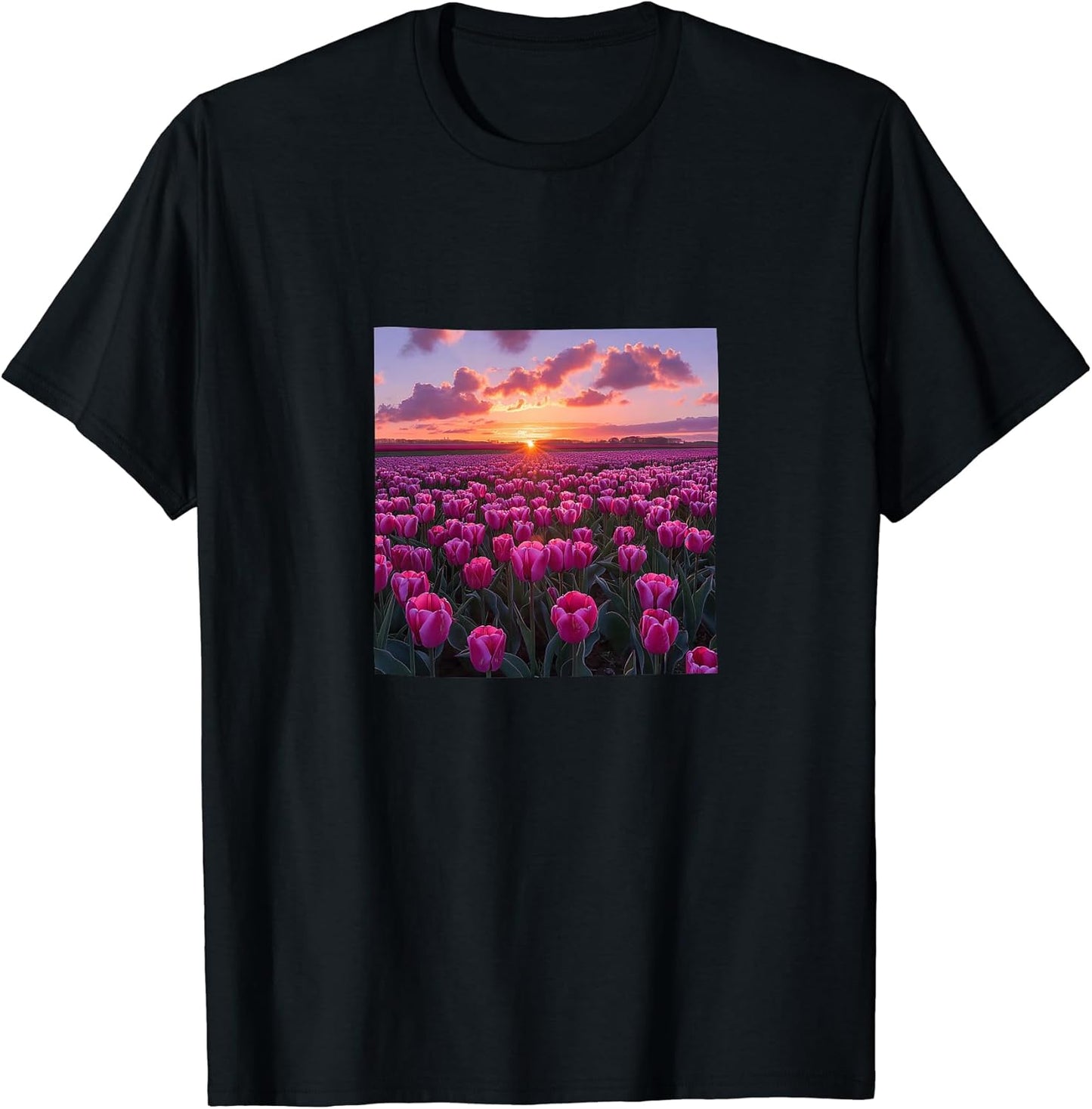 Tulip Flower Field Beautiful Sunset Merch
