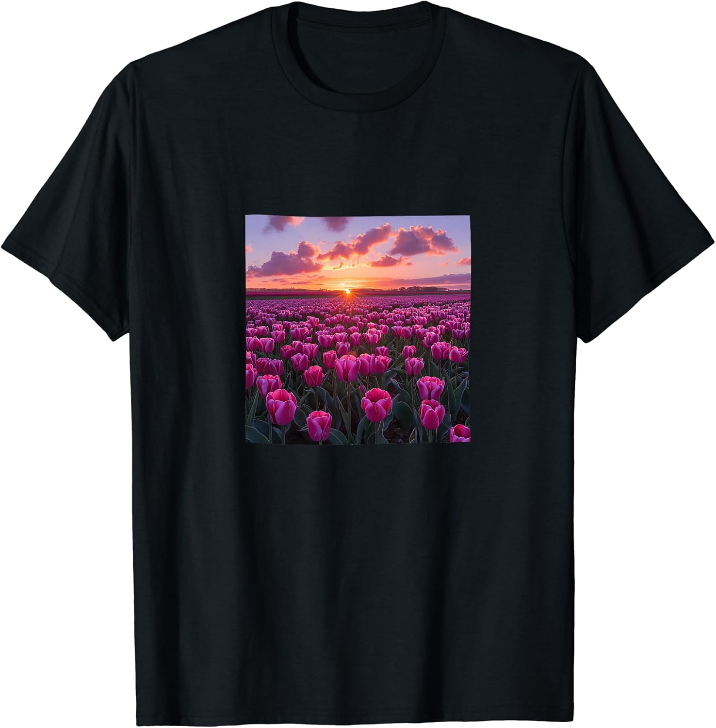Tulip Flower Field Beautiful Sunset Merch