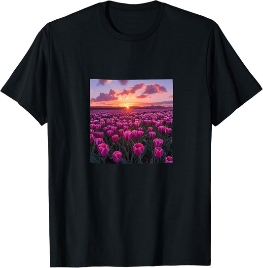 Tulip Flower Field Beautiful Sunset Merch