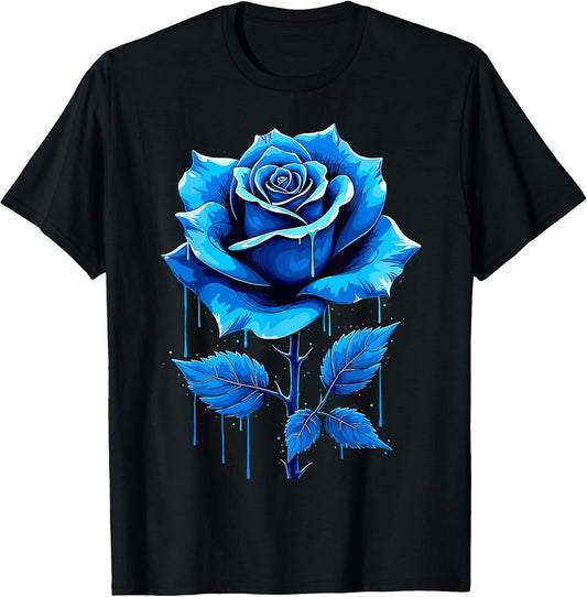 Graffiti Rose Bloom Blue Art T-Shirt