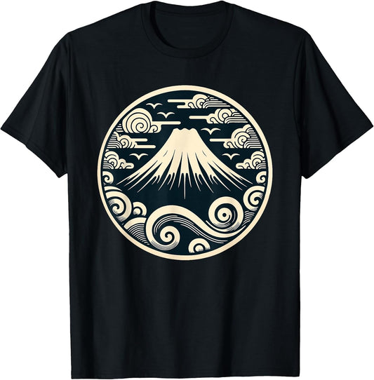 Mount Fuji Retro Japanese Woodblock Kanagawa Graphical Art T-Shirt