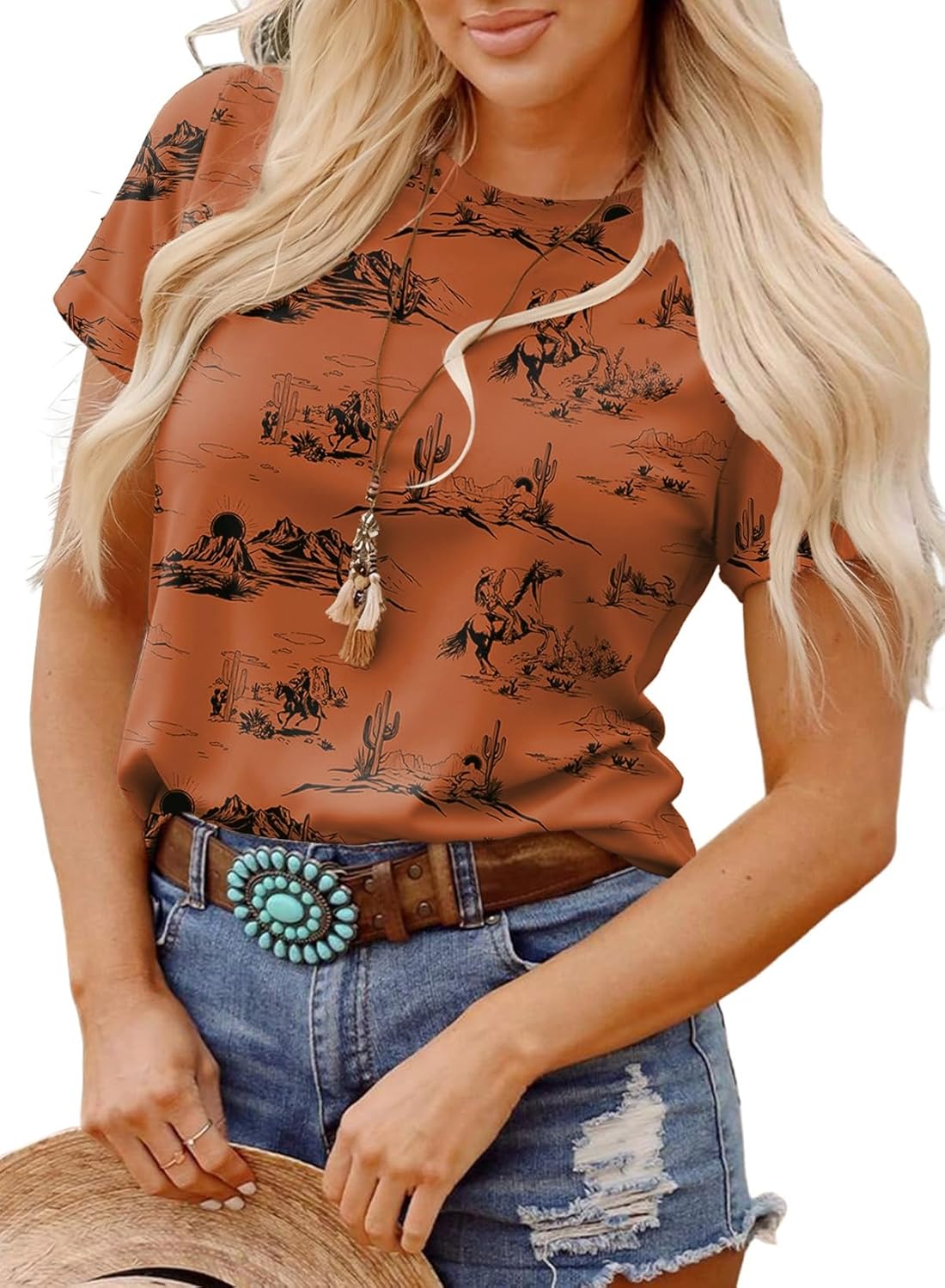 Womens Summer Tops Short Sleeve T-Shirts Western Graphic Crew Neck Casual Cute Tees 2026 Clothes