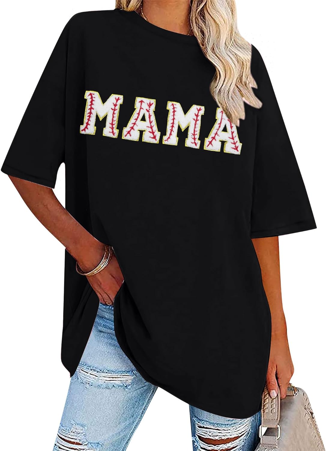 Baseball Mom Shirt Women Baseball Shirt Oversized Chenille Game Day Tops Sports Fan Gift Clothes