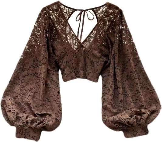 Whimsigoth Clothes Bell Sleeve Tops for Women Y2k Lace Blouse Fairy Grunge Cottagecore Whimsy Twee Aesthetic 2000s