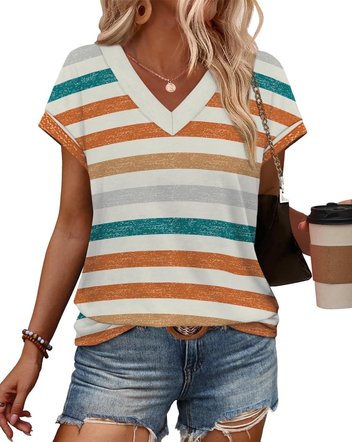 Womens T Shirts V Neck Cap Sleeve Summer Tops Basic Women Blouses Beach Vacation Spring Clothes