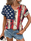 4th of July Shirts Women V Neck Patriotic T Shirt All Over American Flag Print USA Stars and Stripes Tees