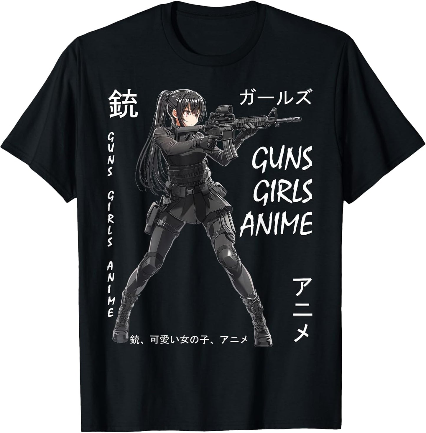 Anime Waifu Graphic T-Shirt, Small, Black