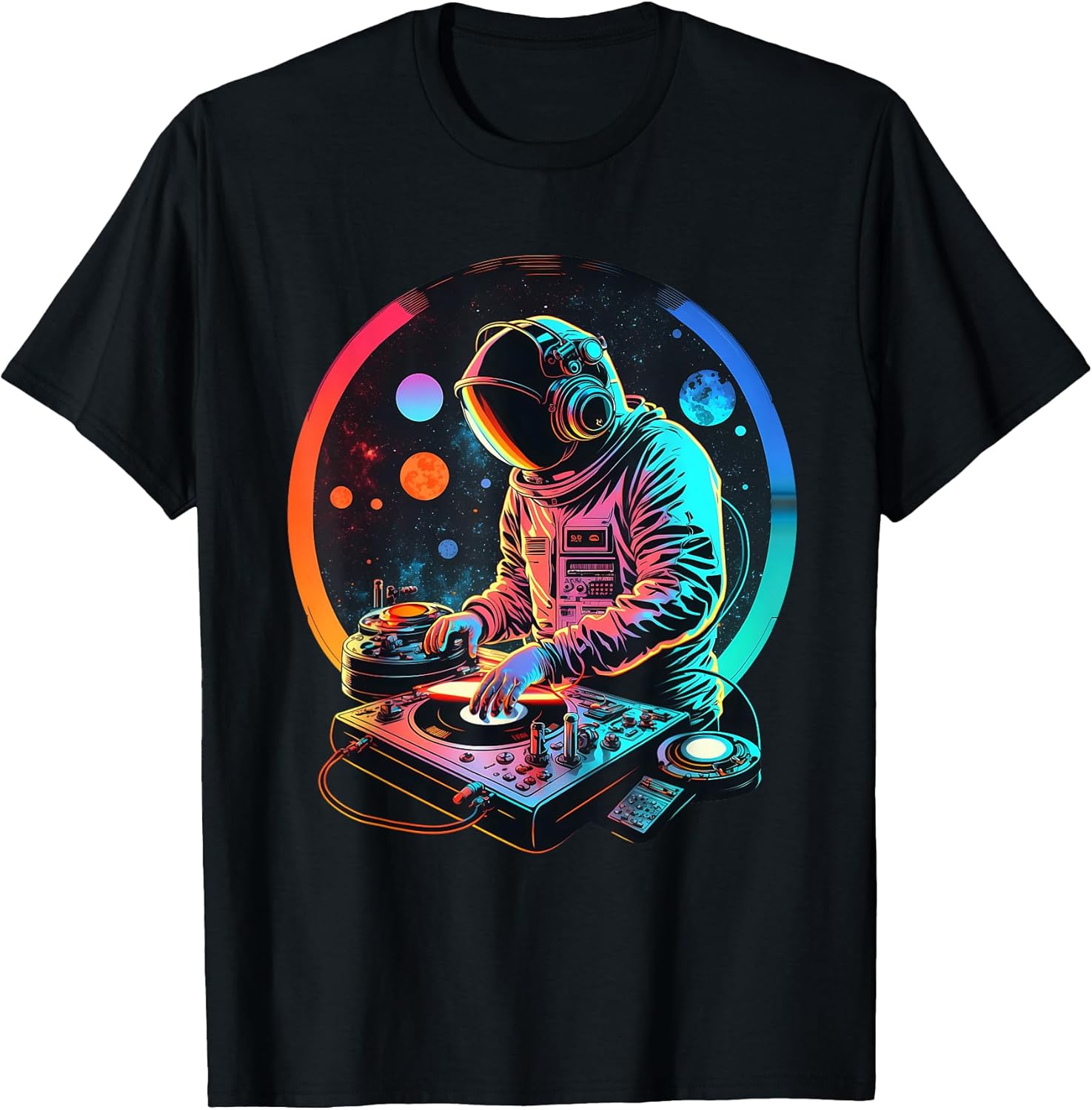 Retro Astronaut DJing Planets EDM Space DJ Graphic