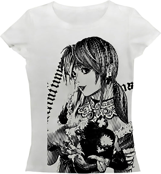 Graphic Tees Y2k Baby Tee Teens 2000s Vintage T Shirts Emo Grunge Printed Summer Crop Tops 2024