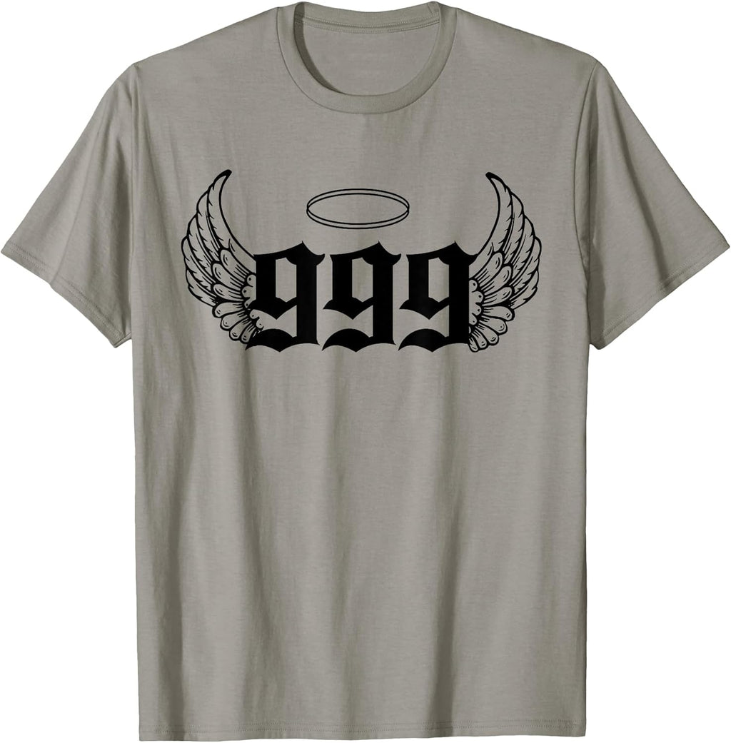 999 Angel Number T-Shirt, Grey, Small, Unisex-Adults, Short Sleeve, T-Shirt