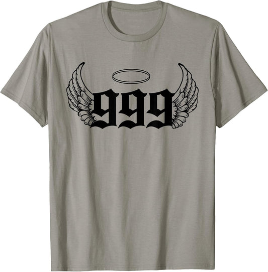 999 Angel Number T-Shirt, Grey, Small, Unisex-Adults, Short Sleeve, T-Shirt